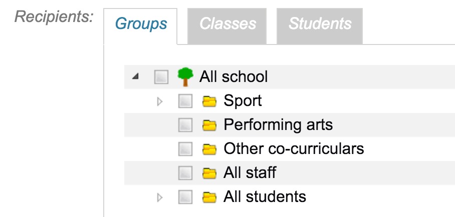 Add notice - specify groups